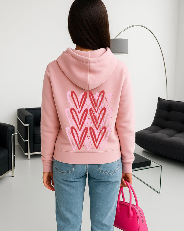 Pink/Red Heart Printed Hoodie