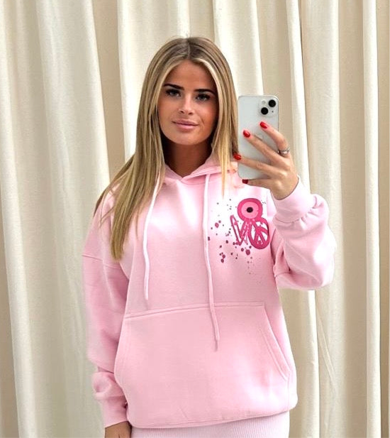 Pink Evil Eye, Peace, Heart Printed Hoodie Adults