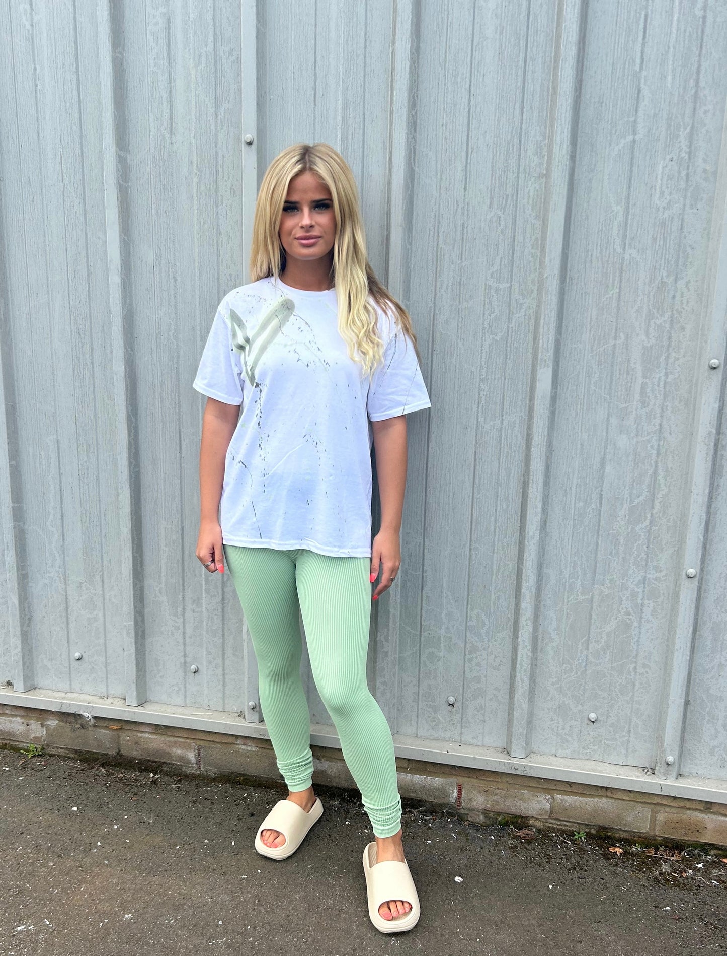 Sage Green Heart T-Shirt And Legging Set