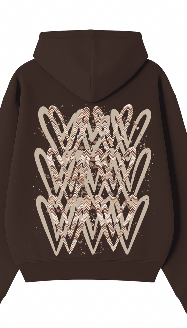 Beige Zig Zag graffiti heart hoodie with spray paint effect print – women's hoodie by Miss Runway