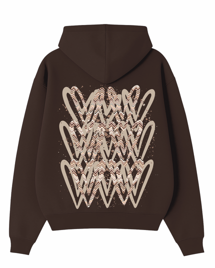 Beige Zig Zag Heart Printed Hoodie Adults