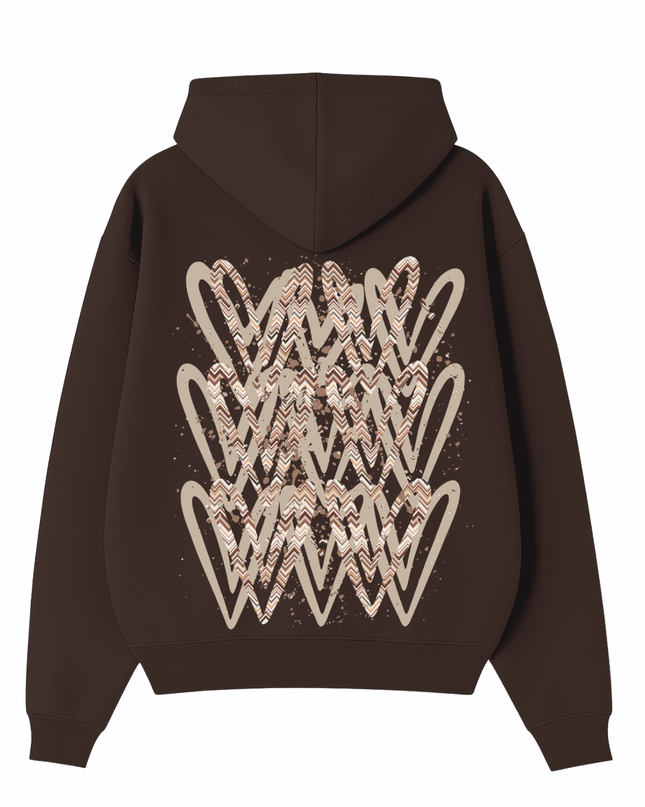 Beige Zig Zag Heart Printed  Hoodie Kids