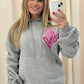 Miss Runway Pink Heart Graffiti Ruched Hoodie Grey