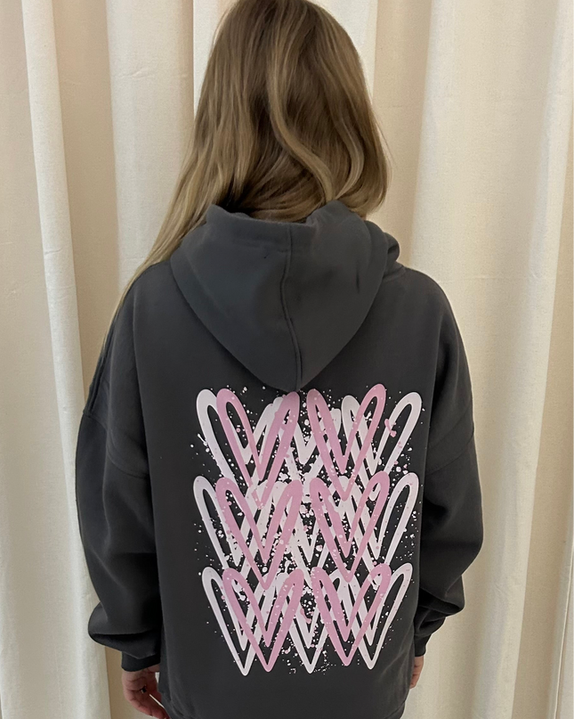 Pink Heart Printed Hoodie Adults