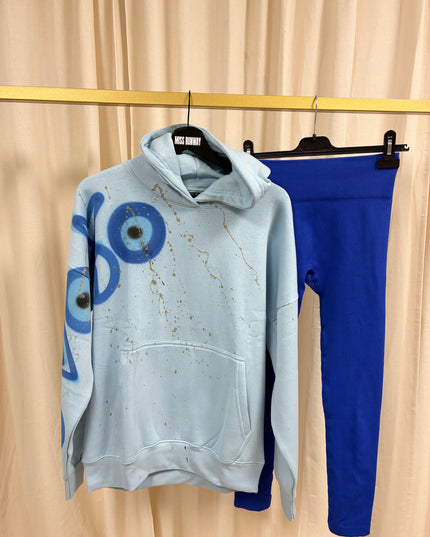 Evil Eye, Peace, Heart Spray Painted Blue Hoodie & Leggings Kids