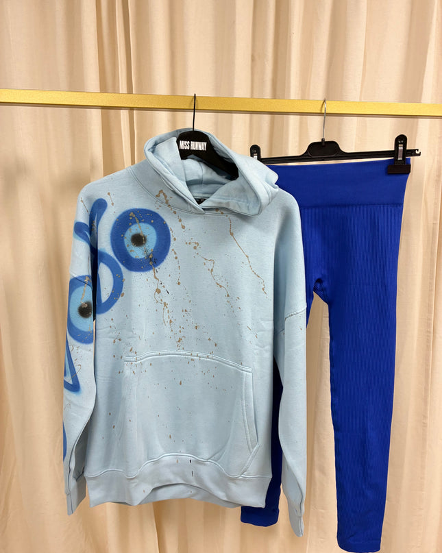 Evil Eye, Peace Heart Blue Hoodie & Leggings Adults