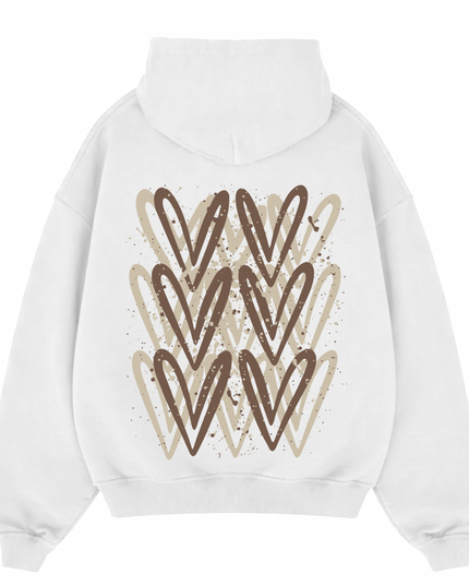 Beige Heart Printed Hoodie Adults