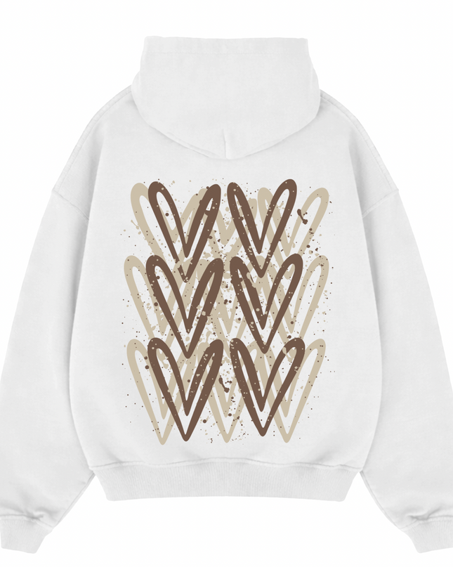Beige Heart Printed Hoodie Adults