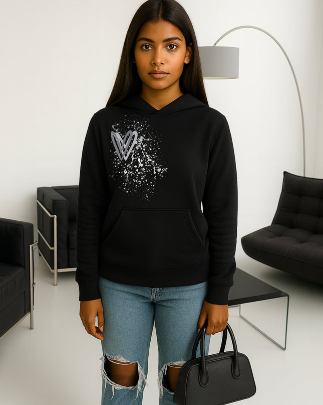 Grey Heart Printed Hoodie