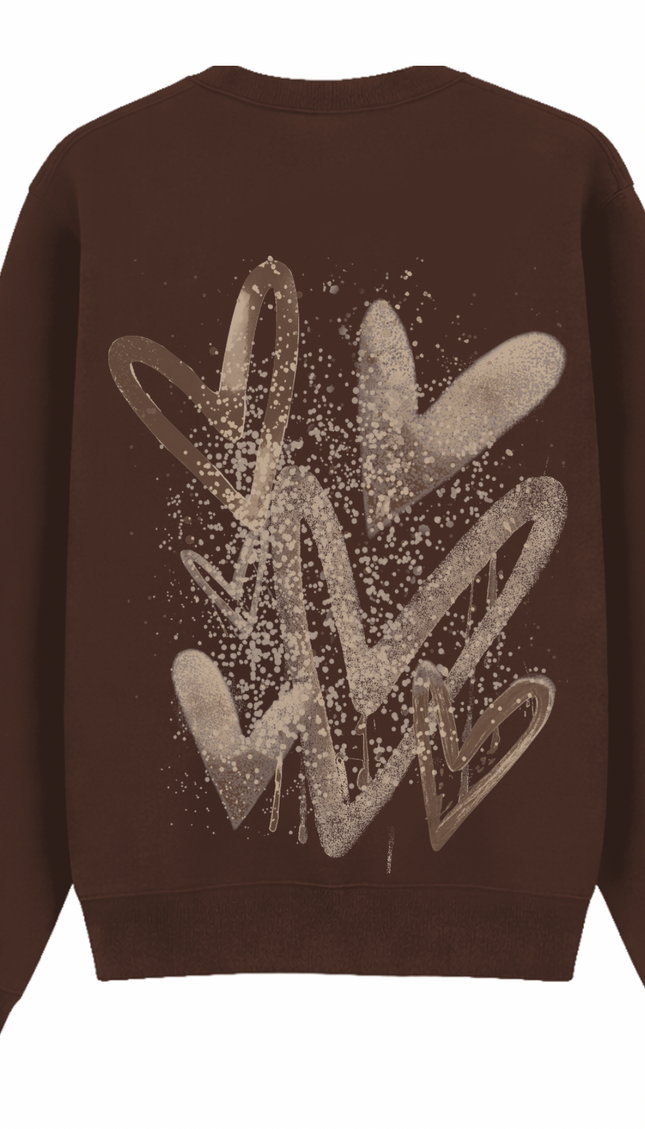 Brown Scatter Heart Printed Sweatshirt – image 5