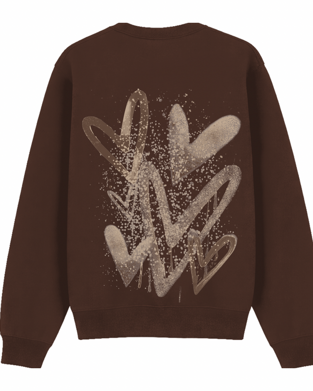 Brown Scatter Heart Printed Sweatshirt Kids