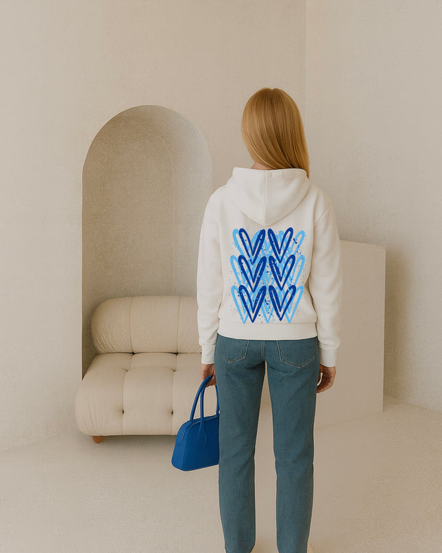 Royal Blue Heart Printed Hoodie