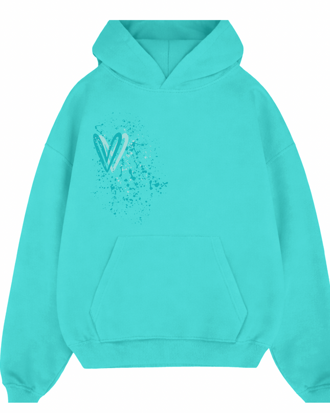 Mint Heart Printed Hoodie Adults