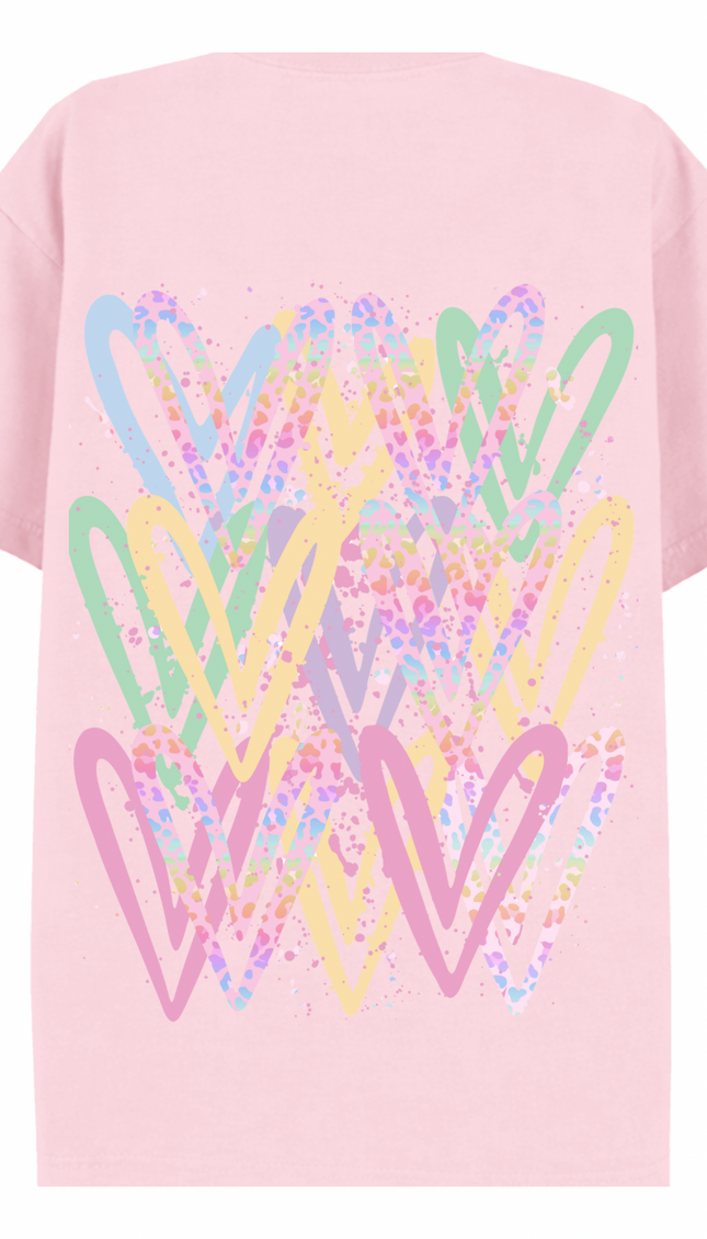 Pastel Leopard Print Heart Printed T-shirt – additional view
