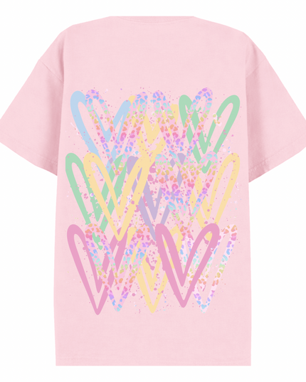 Pastel Leopard Print Heart Printed T-shirt Adult