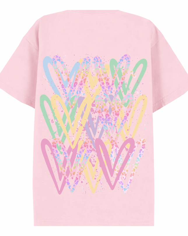 Pastel Leopard Print Heart Printed T-shirt Adult