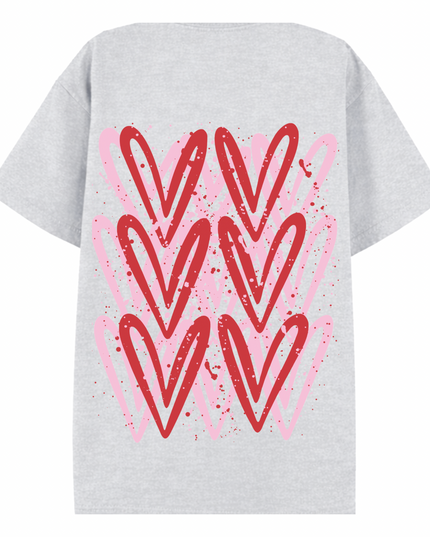 Pink/Red Heart Printed T-shirt Adult