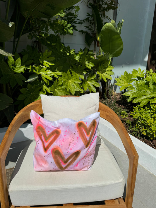 Neon/Gold Heart Sprayed White Lightweight Tote Bag