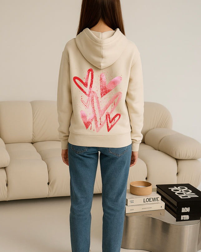 Red/Pink Scatter Hearts Printed Hoodie