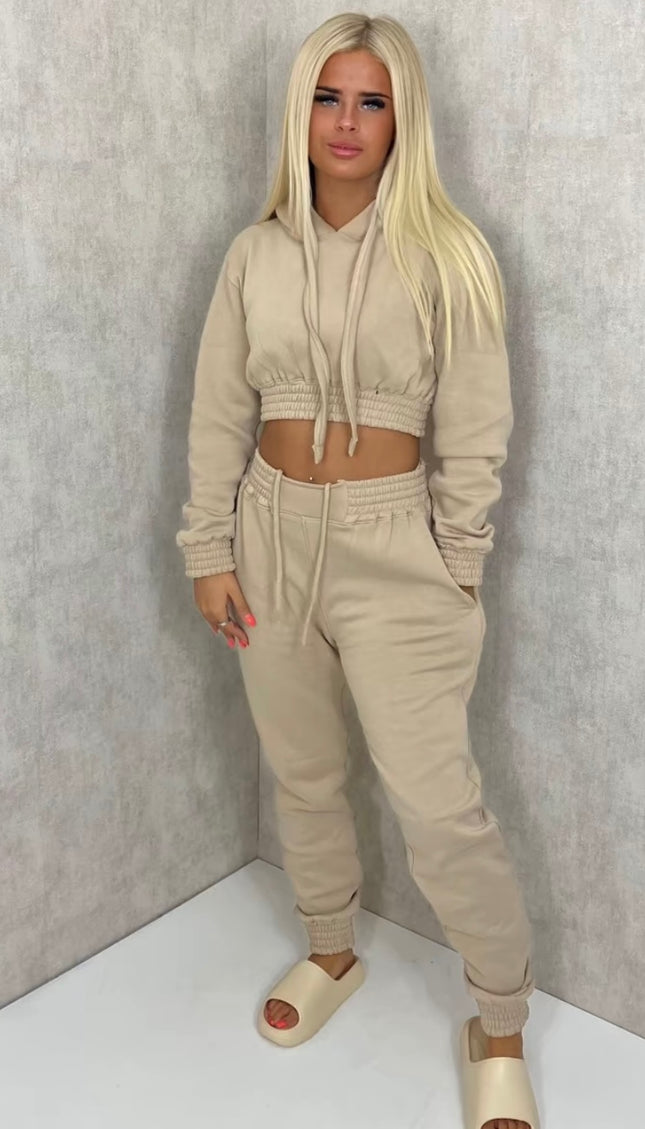 Cropped Hooded Tracksuit Beige