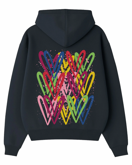 Dark Multicoloured Heart Printed Hoodie Kids