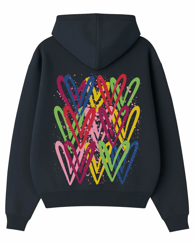 Dark Multicoloured Heart Printed Hoodie Kids