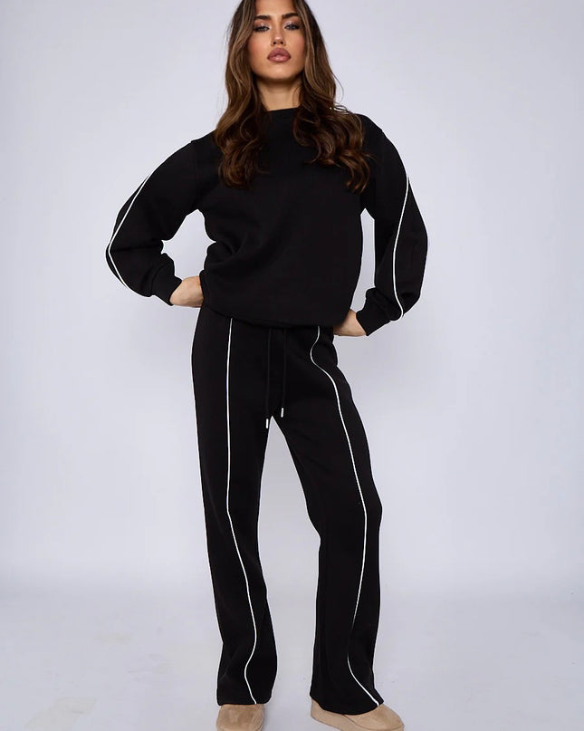 Piping Sweatshirt & Jogger Set Black