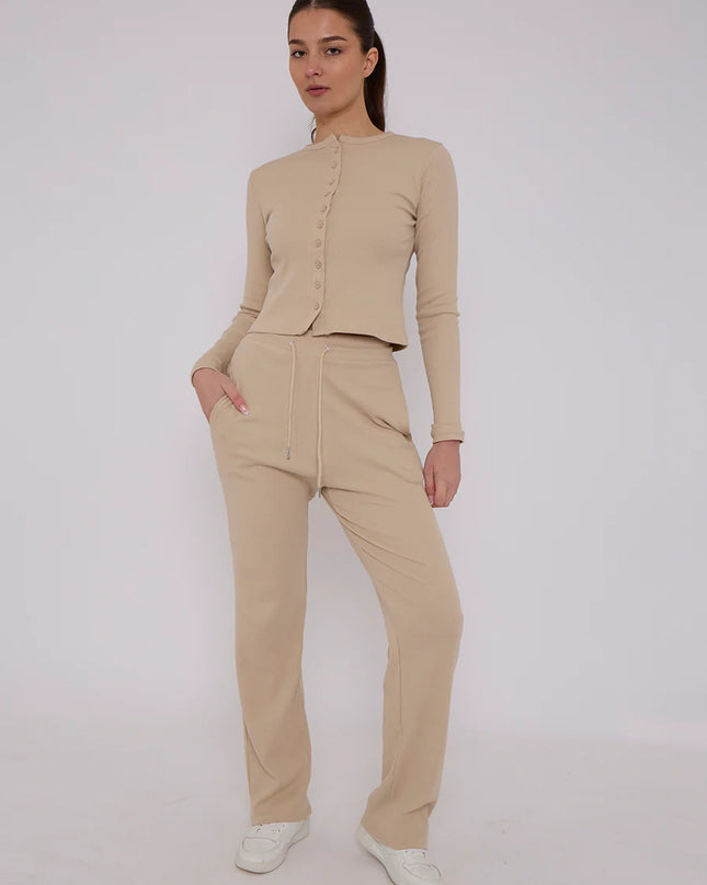Button Loungewear Co ord Beige