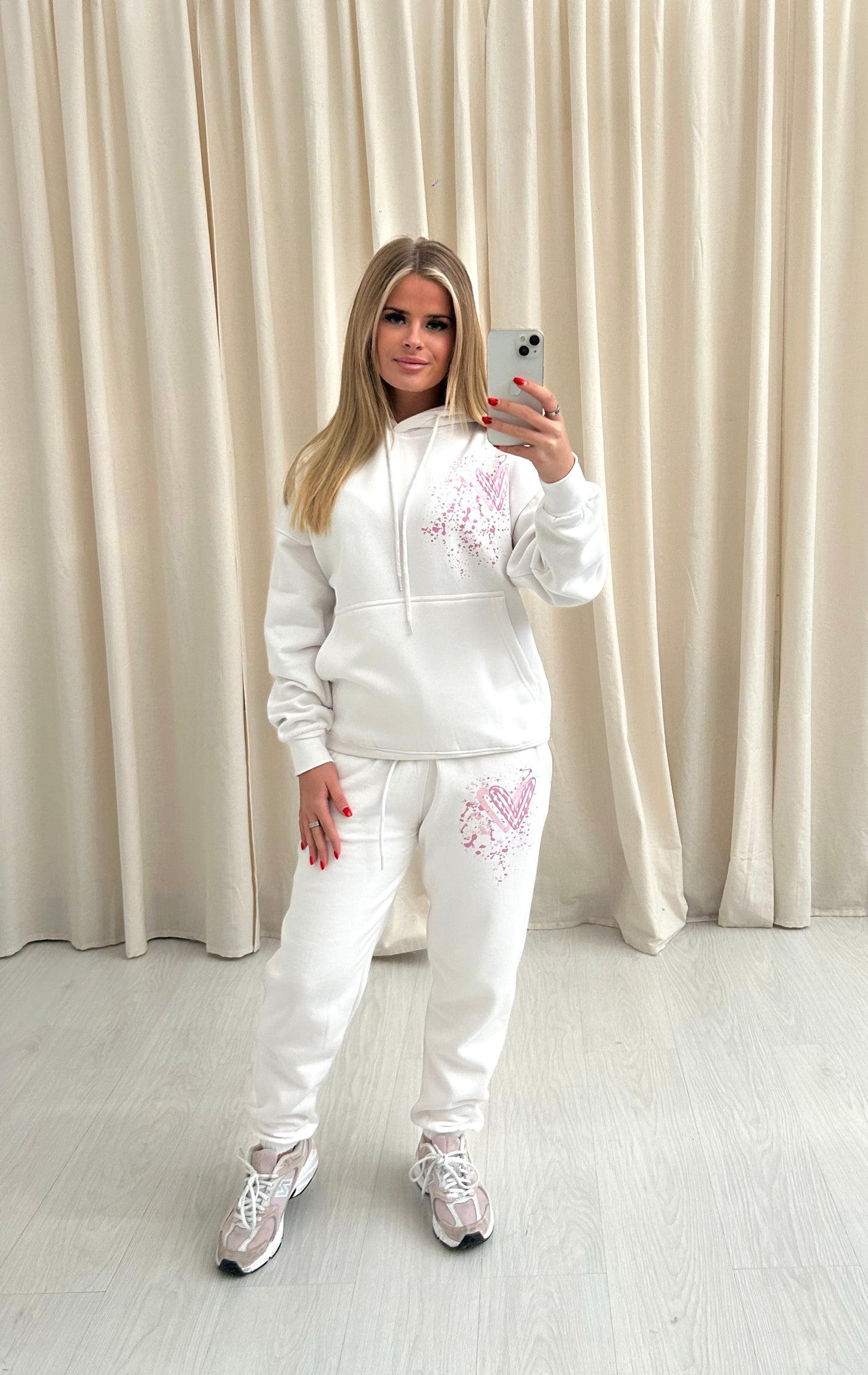 Baby Pink Candy Cane Heart Graffiti Hooded Tracksuit White