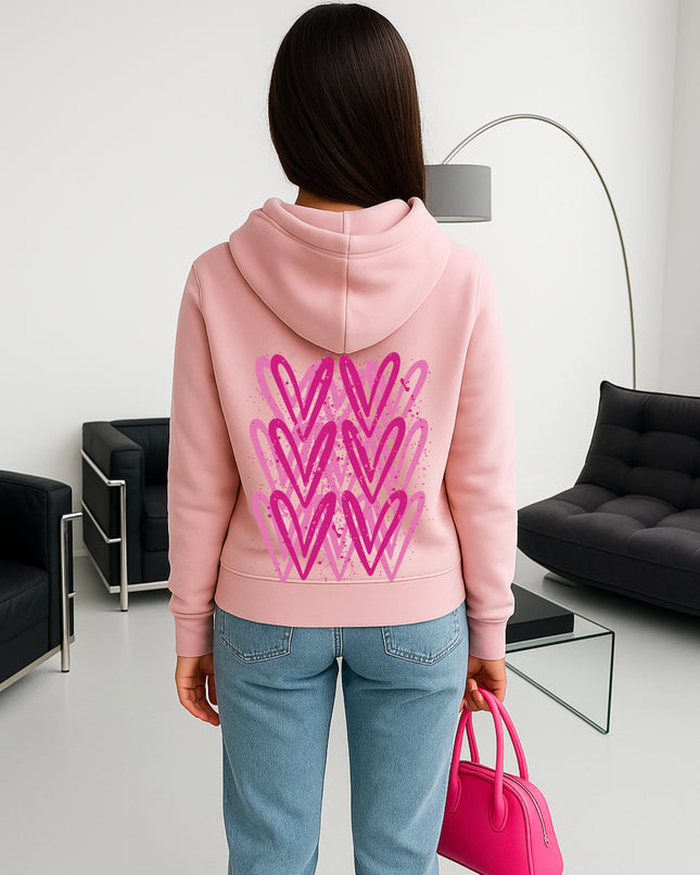 Hot Pink Heart Printed Hoodie