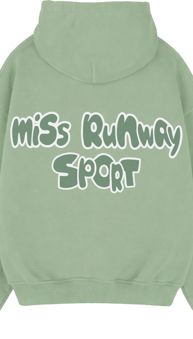 Miss Runway Sport Hoodie Sage Green/White – adult printed hoodie by Miss Runway