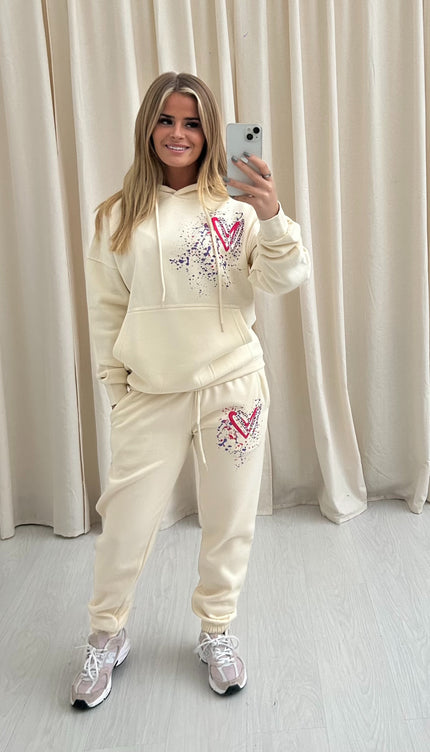 Multicoloured Leopard Print Graffiti Hooded Tracksuit Cream