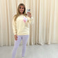 Miss Runway Pastel Heart Graffiti Sweatshirt Legging Set Cream