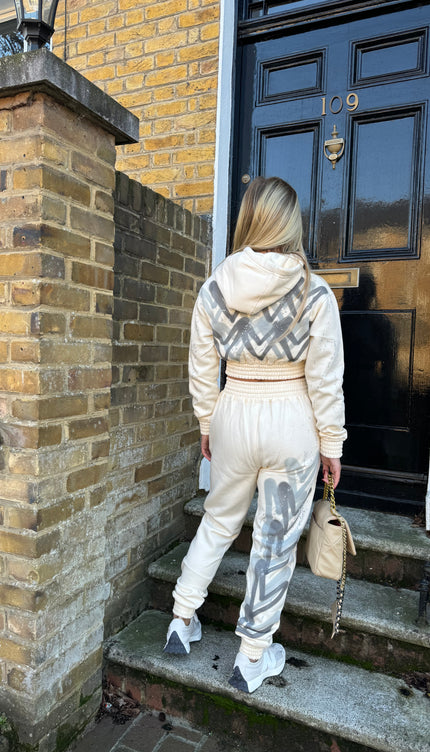 Grey Heart Cropped Hooded Tracksuit