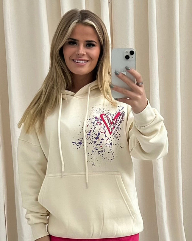 Multicoloured Leopard Heart Printed Hoodie Adults
