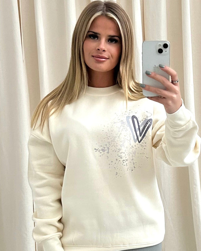 Grey Heart Printed Sweatshirt Adults