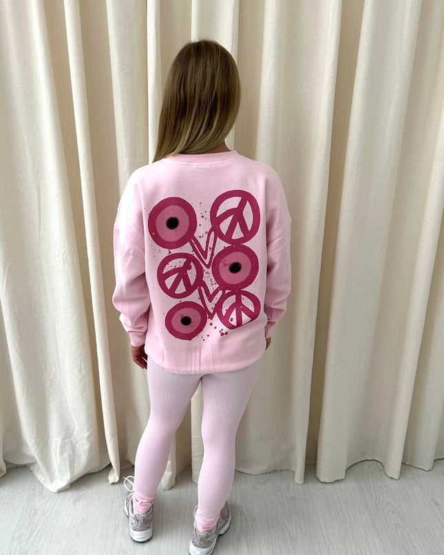Pink Evil Eye, Peace, Heart Printed Sweatshirt & Leggings Adults