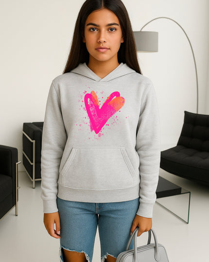 Neon Pink And Orange Scatter Hearts Printed Hoodie
