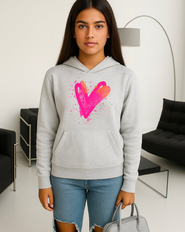Neon Pink And Orange Scatter Hearts Printed Hoodie