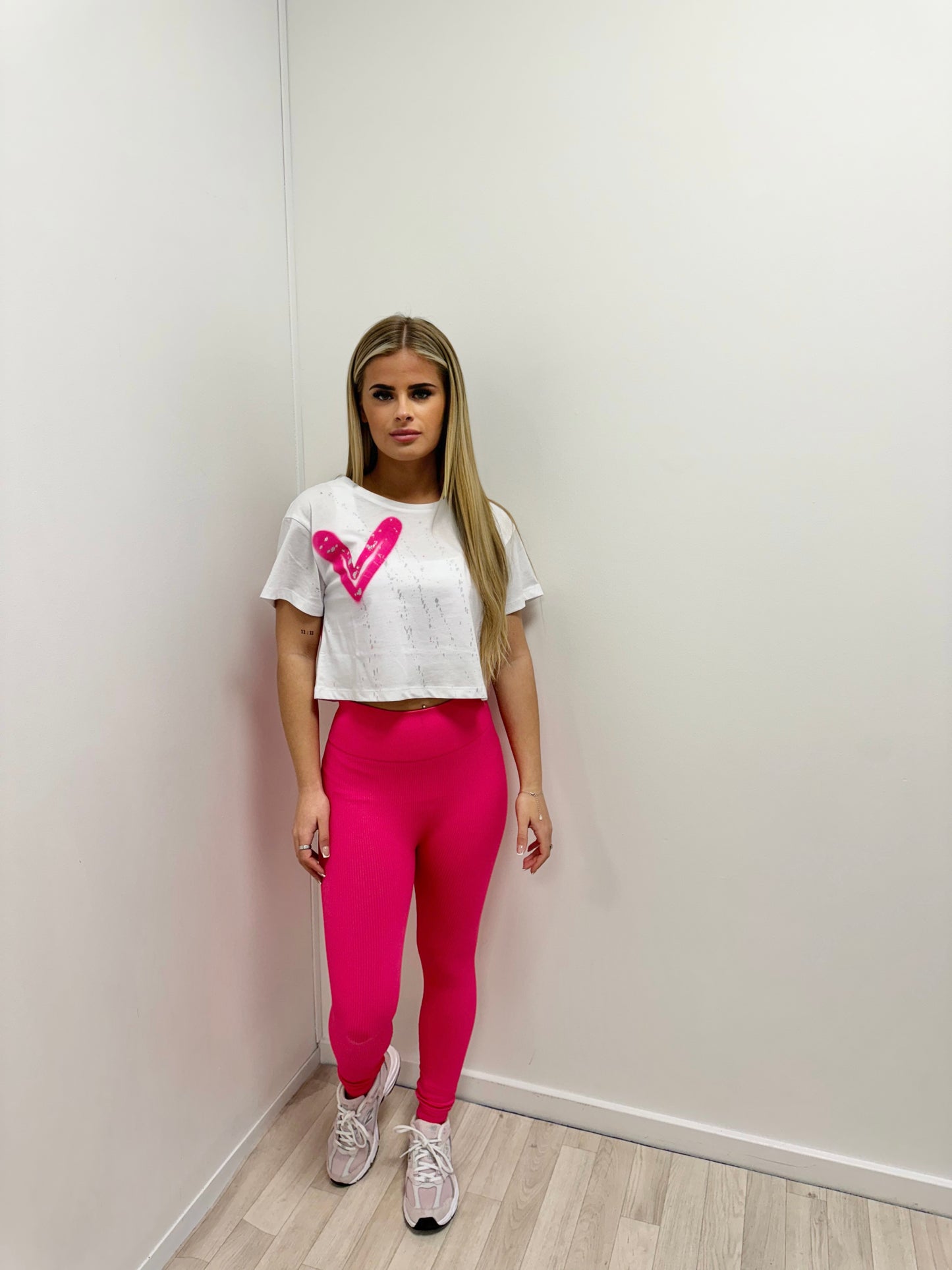 Hot Pink Heart Cropped T-Shirt And Legging Set