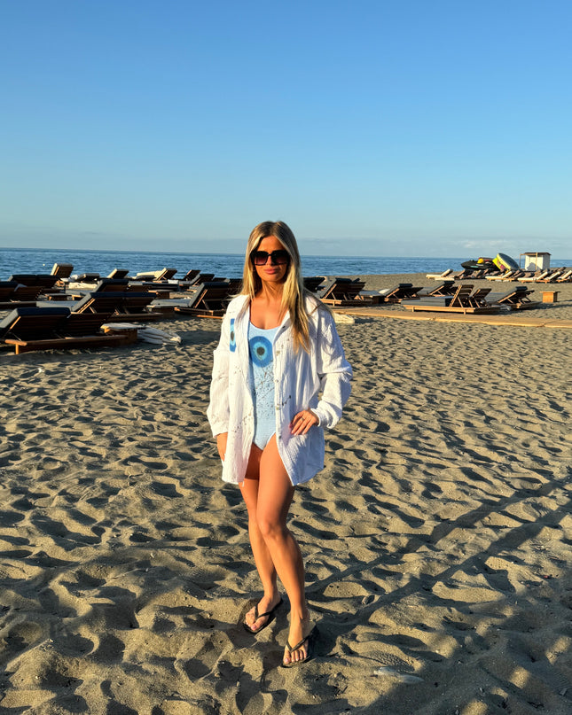 Gold Heart Evil Eye Beach Shirt