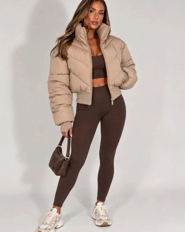 Cropped Puffer Jacket in Beige – alternate view