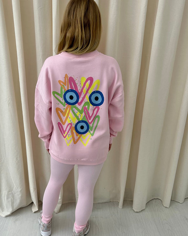 Neon Heart Evil Eye Printed Sweatshirt & Leggings Adults