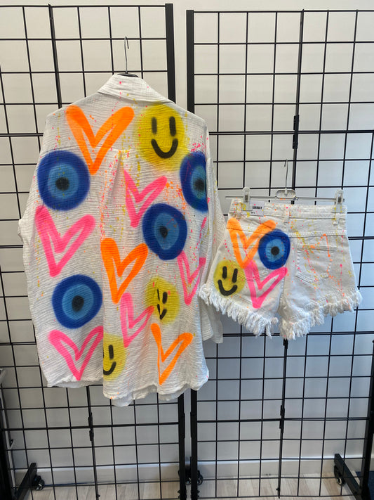 Evil Eye/Heart/Smiley Cheesecloth Shirt