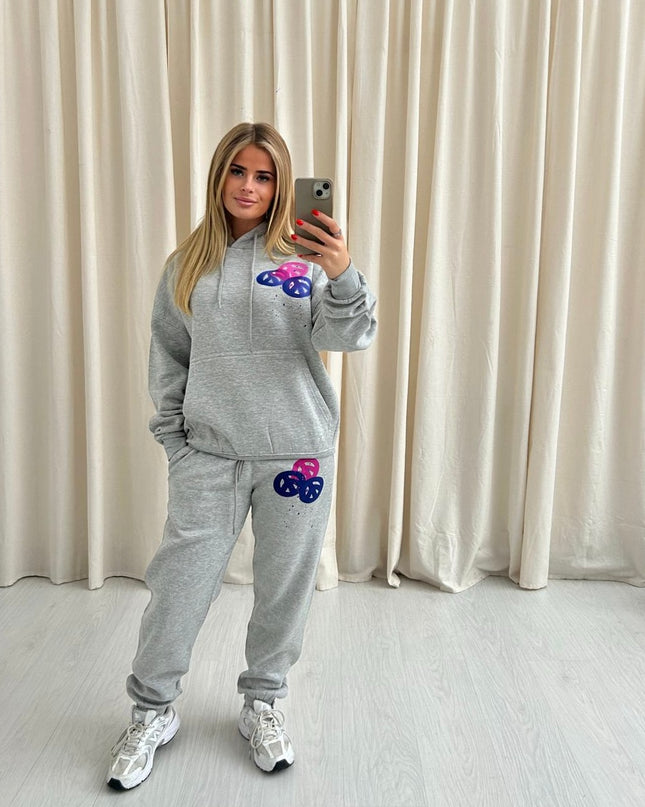 Peace & Love Graffiti Hooded Tracksuit Grey