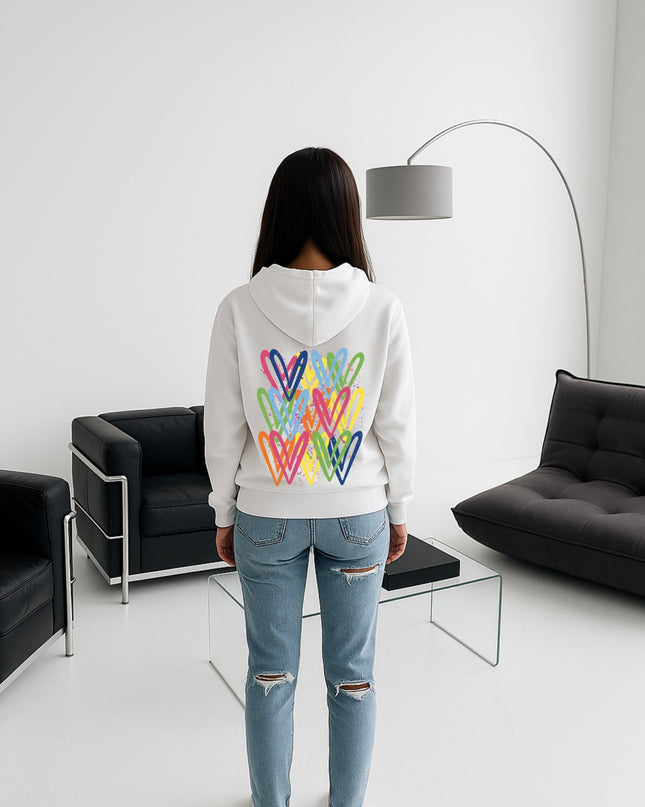 Multicoloured Heart Printed Hoodie
