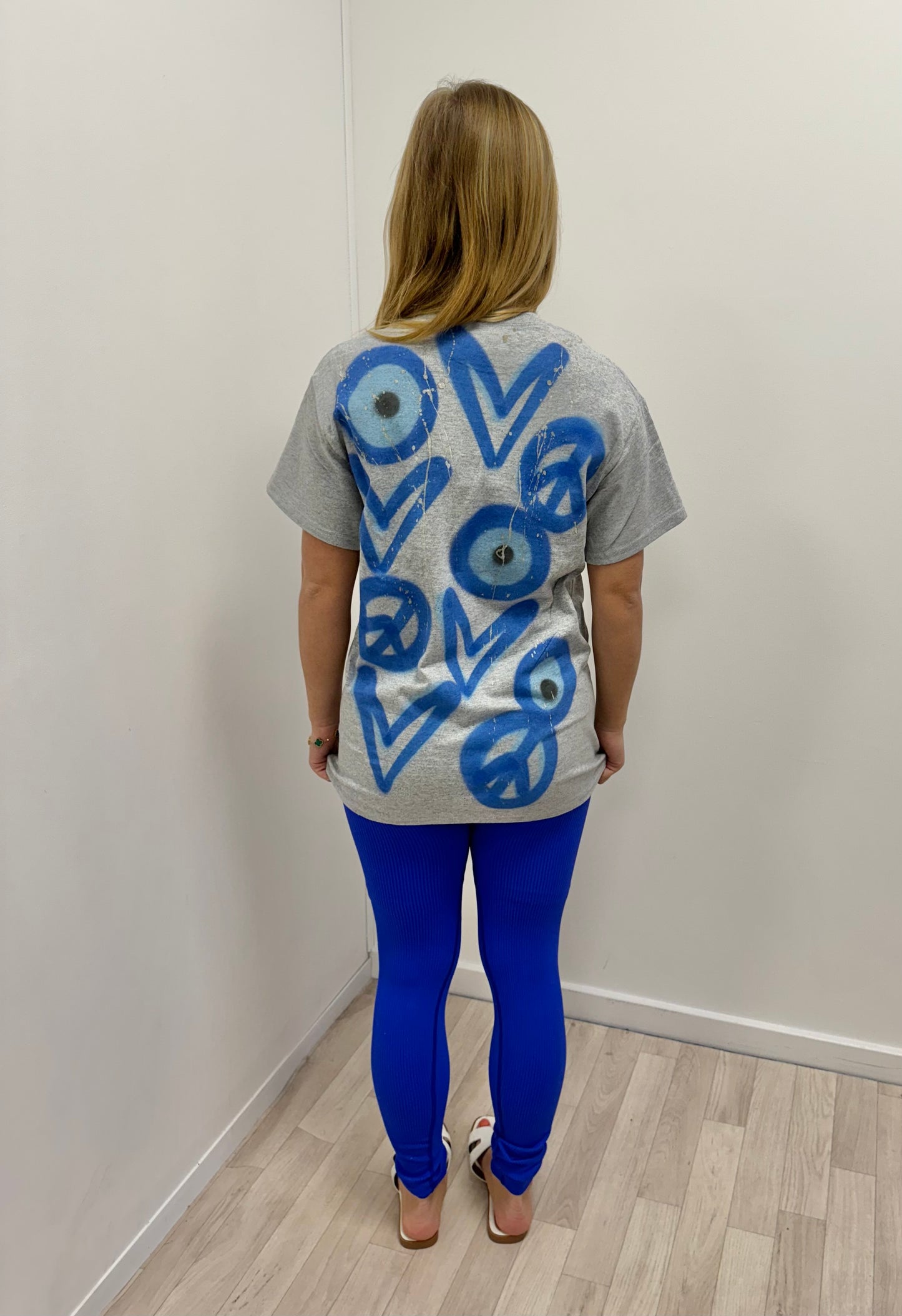 Evil Eye/Peace/Heart Grey T-Shirt And Royal Blue Legging Set