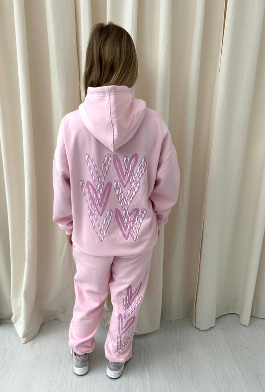 Baby Pink Candy Cane Heart Graffiti Hooded Tracksuit Pink