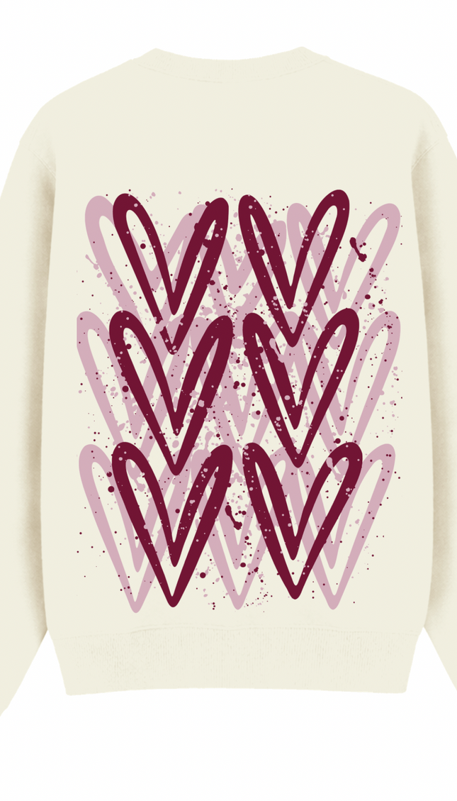 Burgundy graffiti heart sweatshirt with spray paint effect print – women's sweatshirt by Miss Runway