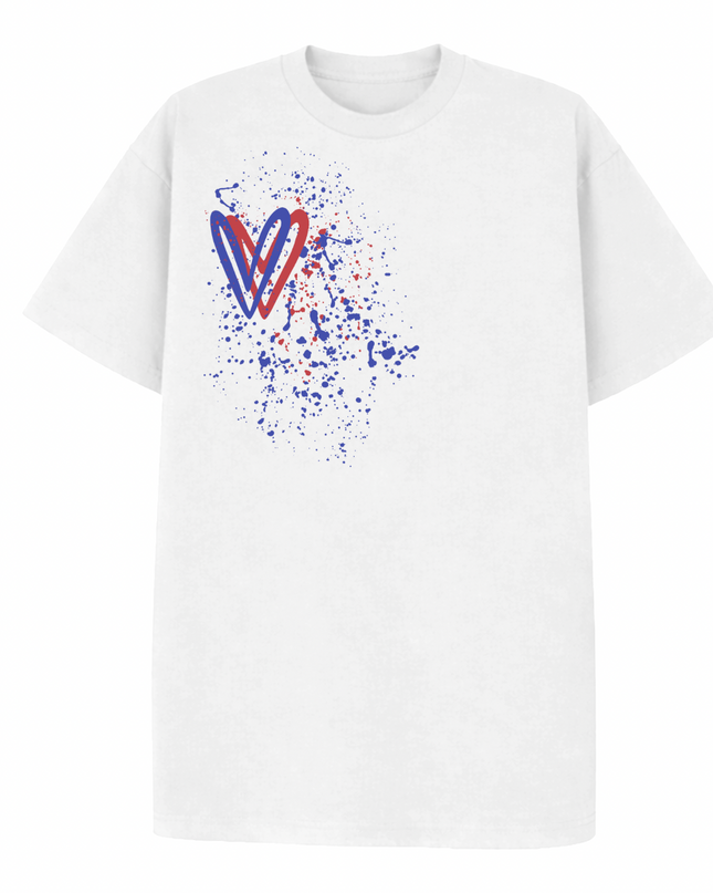 Red/Royal Blue Heart Printed T-shirt Adult